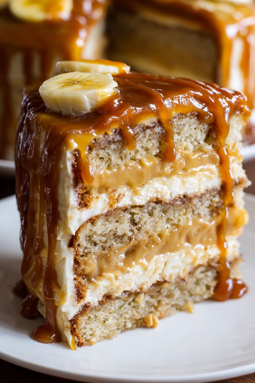 Banana Caramel Peanut Butter Cake