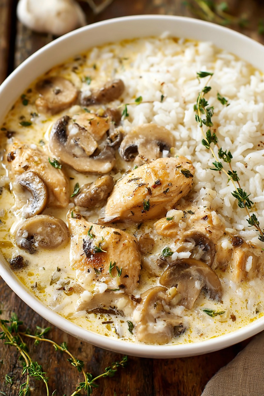 Creamy Mushroom Chicken Rice Soup