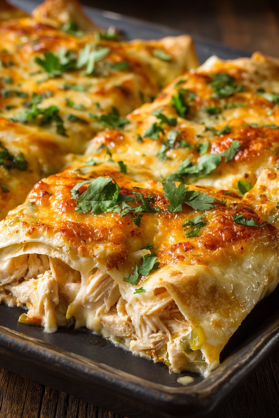 Creamy White Chicken Enchiladas Casserole