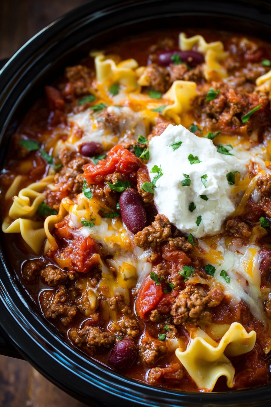 Crockpot Chili Lasagna Soup