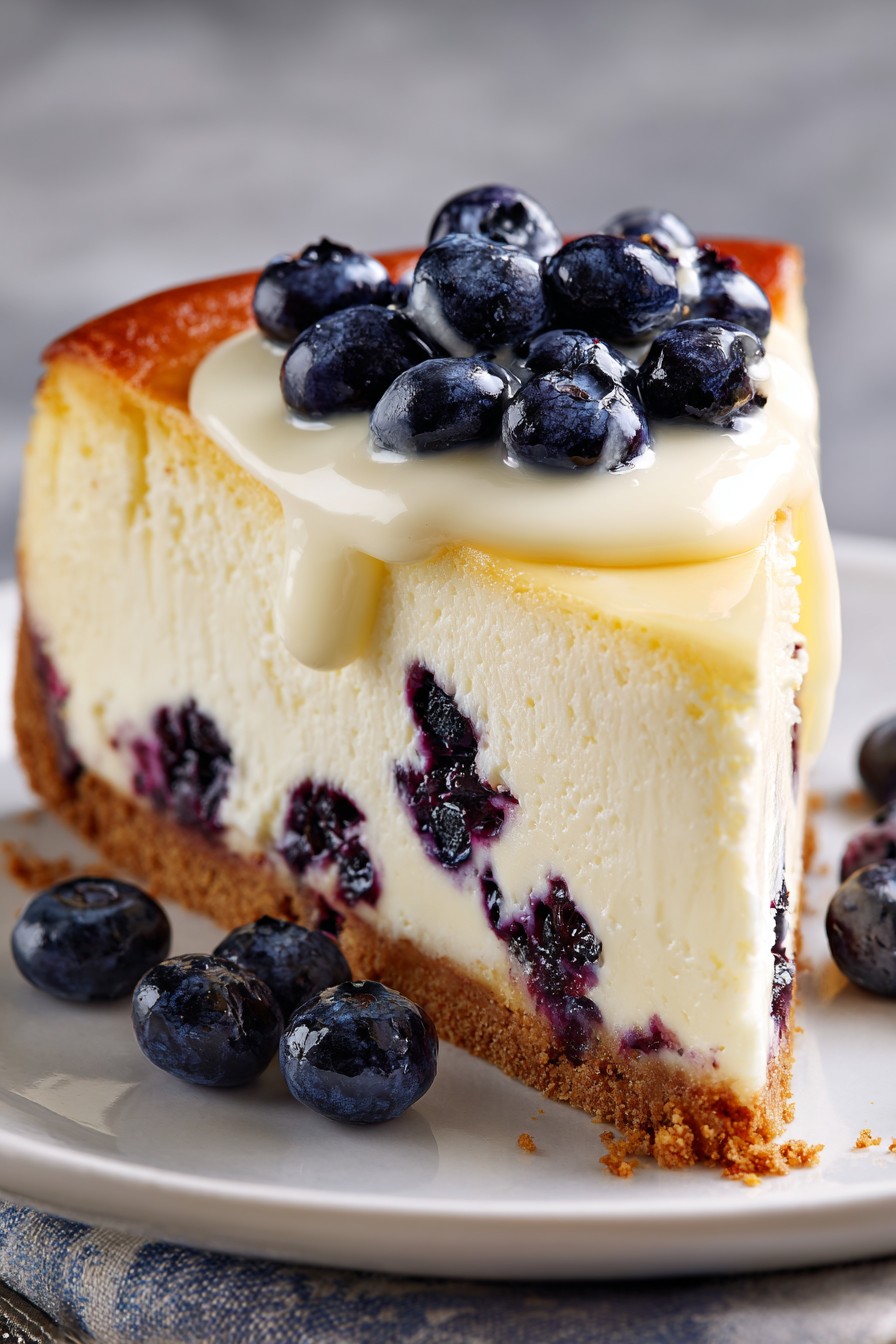 Elegant White Chocolate Blueberry Cheesecake