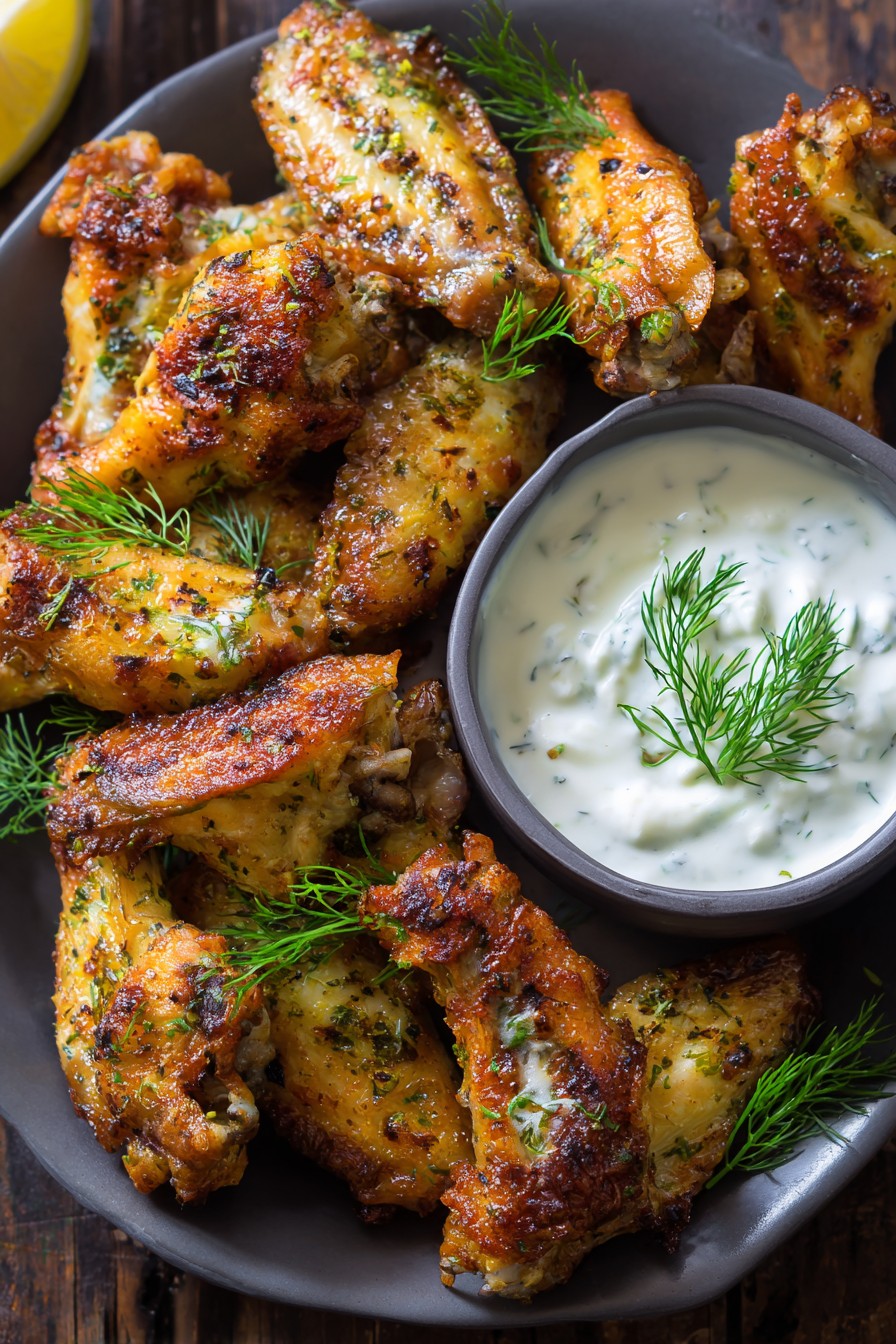 Greek Chicken Wings Feta Dipping Sauce