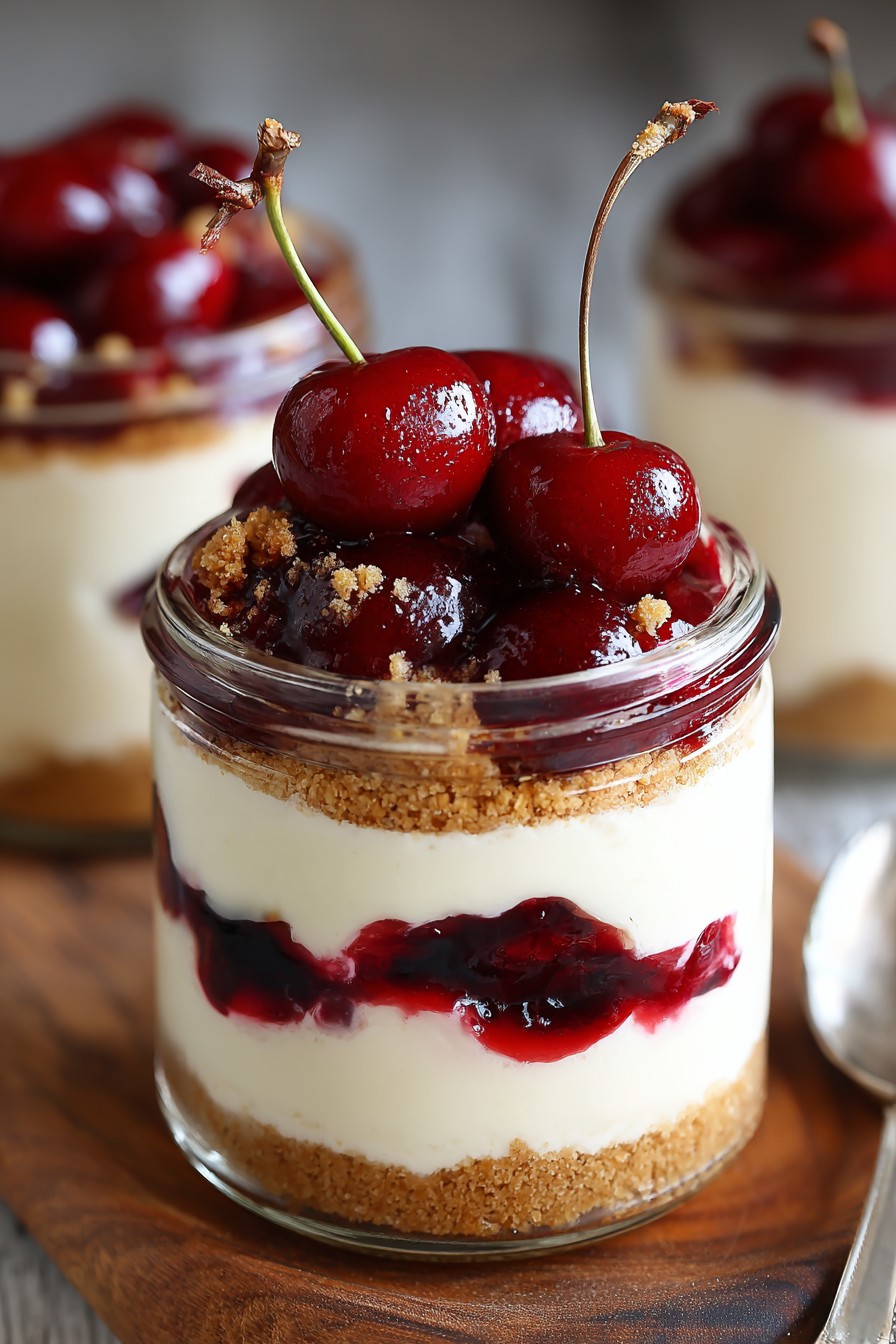 No Bake Cherry Cheesecake Jars