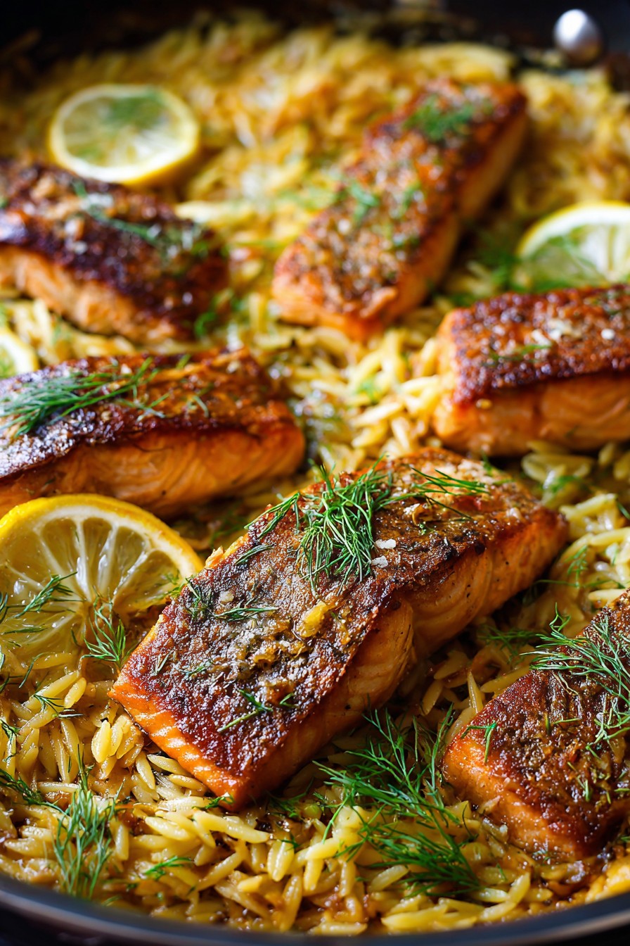 One Skillet Salmon Lemon Orzo