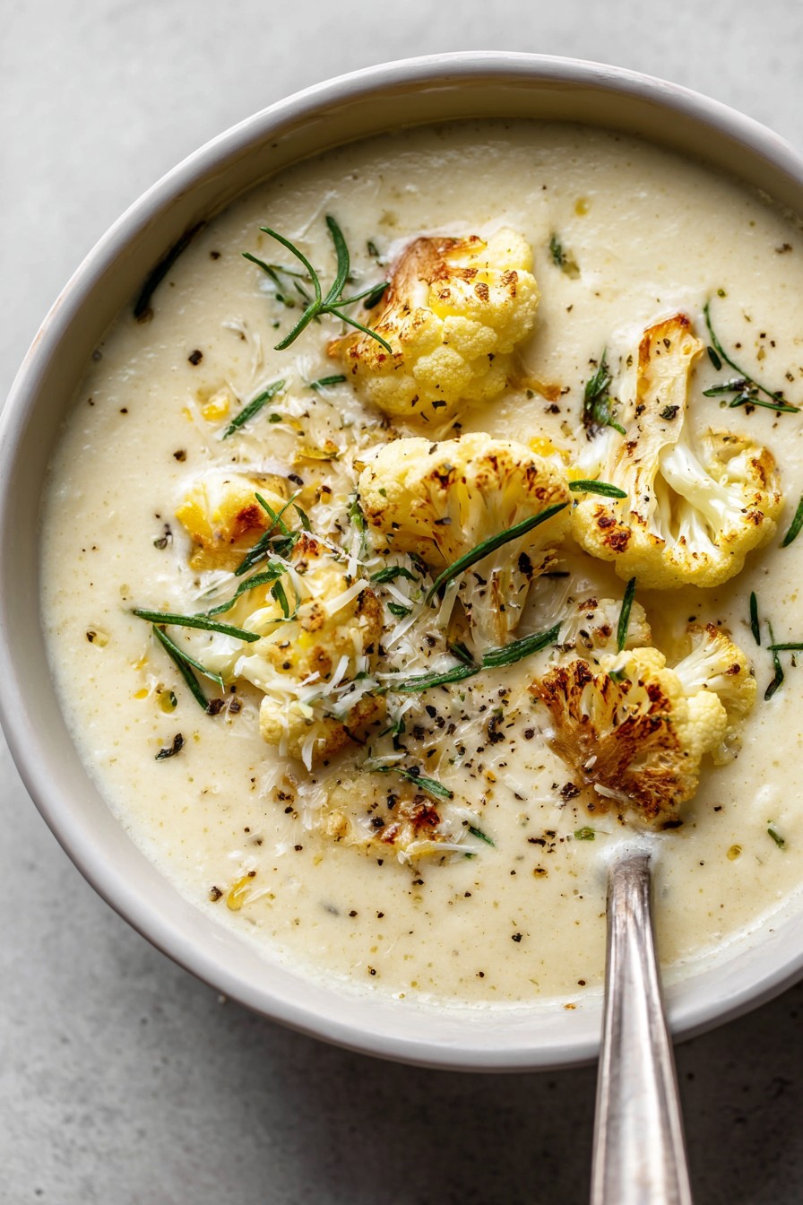 Roasted Garlic Cheddar Cauliflower Soup